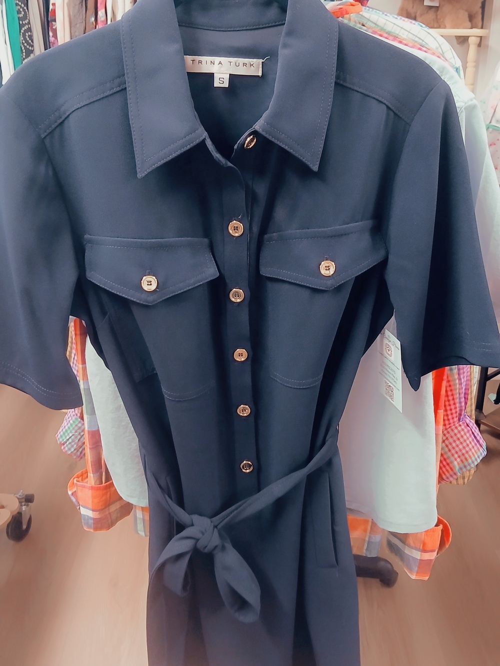 Trina Turk Navy Gold-Button Button-Front Shirt